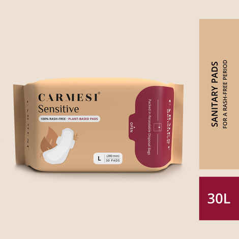 Buy Carmesi Sensitive - Sanitary Pads for Rash-Free Periods (30 Large) - Purplle