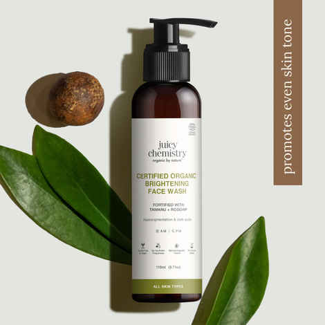 Buy Juicy Chemistry Certified Organic Brightening Face Wash with Tamanu & Rosehip, 110 ml | Deeply Cleanses & Brightens Skin | Reduces Pigmentation & Dark Spots | Restores Glow | Dermatologically & Clinically Tested | Cruelty Free - Purplle