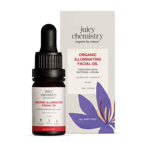 Buy Juicy Chemistry Organic Illuminating Facial Oil with Saffron + Argan, 10 ml | Boosts Skin Glow | Promotes Healthier Barrier | Brightens & Evens Out Skin Tone | Non-sticky & Lightweight | Dermatologically Tested - Purplle