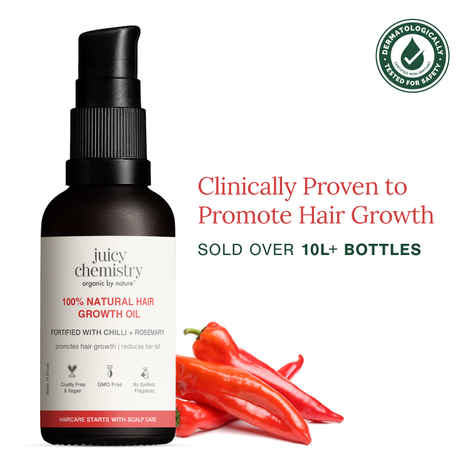 Buy Juicy Chemistry 100% Natural Chilli + Rosemary Hair Growth Oil, 30 ml | Promotes Hair Growth | Strengthens & Reduces Hair Fall | Revitalises Scalp & Hair | Improves Hair Texture | Clinically Proven - Purplle