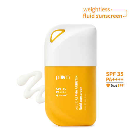 Buy Plum Yuzu & Alpha Arbutin Weightless Fluid Sunscreen 35 PA++++ | Helps Fade Tan & Dark Spots | Ultra-light Texture | 50 gm - Purplle