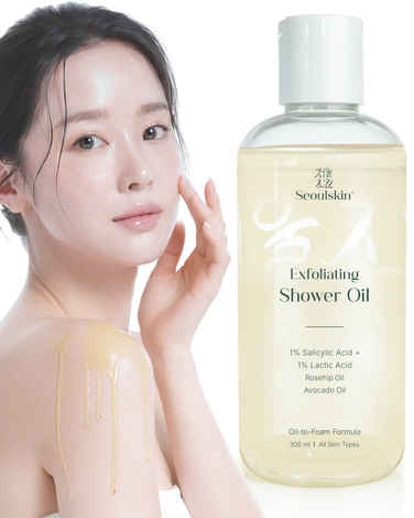 Buy Seoulskin Exfoliating Shower Oil with 1% Salicylic Acid & 4% Lactic Acid | For Body Acne, Strawberry Skin, De-Tan | With Avocado & Rosehip Oil | Gentle Exfoliating Shower Gel | Oil-to-Foam Lather | Non-Drying | Korean Skincare | Shower Oil | 300 ml - Purplle