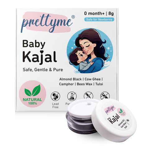 Buy Prettyme 100% Natural Baby Kajal | Safe For Newborns | Chemicals & Lead Free, 8 gm - Purplle