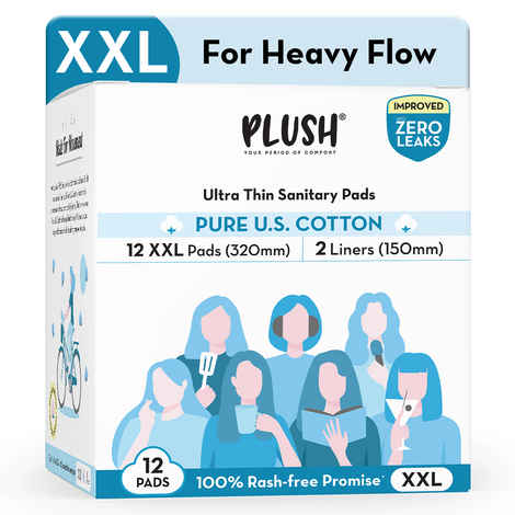 Buy Plush 100% Pure US Cotton Ultra-Thin Rash Free Natural Sanitary Pads - 12 Pads || 12 XL Pads, 2 Panty Liners - Purplle