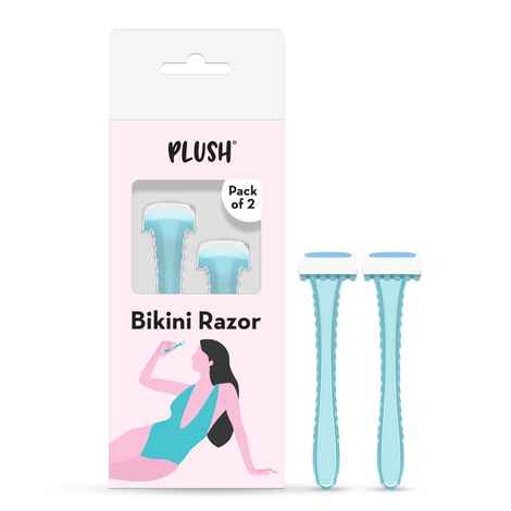 Buy Plush Reusable Bikini Razor (2 Pcs) for All Skin Types with German Precision Blades and Lubricating Strips - Purplle