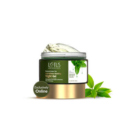 Buy Lotus Botanicals Natural Green Tea HydraDetox Soothing Night Gel with Niacinamide | Calms and Soothes Acne Prone Skin I Fights signs of Ageing | Nourishes Overnight | Preservative Free | For All Skin Types | 50g - Purplle