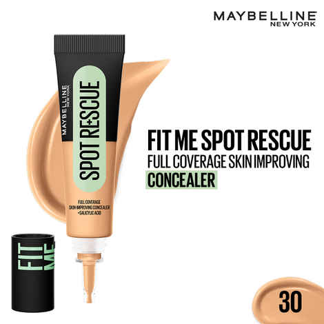 Buy Maybelline New York Fit Me Spot Rescue Full Coverage Concealer, 24H Wear, Fades Spots, Minimizes Pimples, Clinically Tested, Non Comedogenic - 30, 15 gm - Purplle