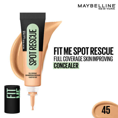 Buy Maybelline New York Fit Me Spot Rescue Full Coverage Concealer, 24H Wear, Fades Spots, Minimizes Pimples, Clinically Tested, Non Comedogenic - 45, 15 gm - Purplle