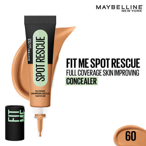 Buy Maybelline New York Fit Me Spot Rescue Full Coverage Concealer, 24H Wear, Fades Spots, Minimizes Pimples, Clinically Tested, Non Comedogenic - 60, 15 gm - Purplle