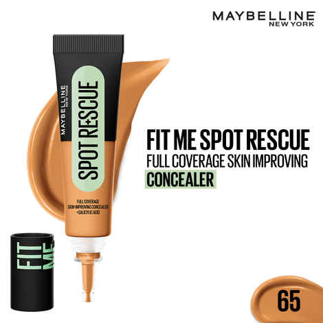 Buy Maybelline New York Fit Me Spot Rescue Full Coverage Concealer, 24H Wear, Fades Spots, Minimizes Pimples, Clinically Tested, Non Comedogenic - 65, 15 gm - Purplle
