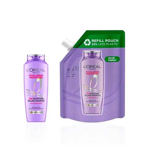 Buy L'Oreal Paris Moisture Boost Duo - Hyaluron 72 HR Moisturising Shampoo (200 ml) , Hyaluron 72 HR Moisturising Shampoo Refill Pouch (500 ml) - Combo of 2 - Purplle