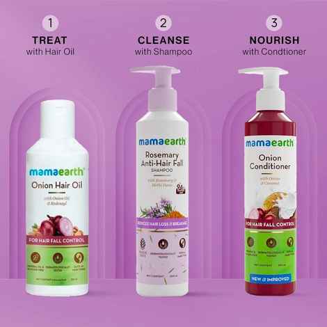 Buy Mamaearth Anti Hair Fall Combo : Onion Oil (150 ml) + Rosemary Shampoo (250 ml) +Onion Conditioner (250 ml) - Purplle