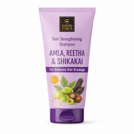 Buy Good Vibes Amla, Reetha & Shikakai Hair Strengthening Shampoo | Reduced Hair Breakage | Stronger, Healthier Hair | Gentle Cleansing for Smooth, Soft & Shiny Hair | 200 ml - Purplle