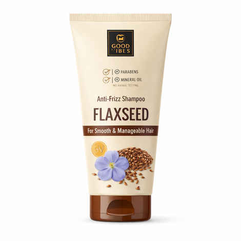 Buy Good Vibes Flaxseed, Keratin & Glycolic Acid Anti-Frizz Shampoo | Controls Frizz & Flyaways | Smooth, Soft & Manageable Hair | Gentle Cleansing Shampoo for Frizz-Free Shine | 200 ml - Purplle