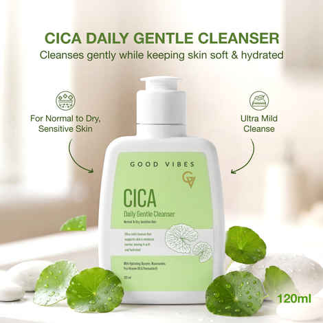 Buy Good Vibes Cica Daily Gentle Cleanser | Ultra Mild Hydrating Face Wash for Dry & Sensitive Skin | With Cica, Niacinamide & Hyaluronic Acid | Skin Barrier Support | Sulphate-Free | 120 ml - Purplle