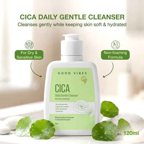 Buy Good Vibes Cica Daily Gentle Cleanser | Hydrating Face Wash for Dry & Sensitive Skin Only | With Cica, Niacinamide & Hyaluronic Acid | Non Foaming Formula | Provides Skin Barrier Support | Sulphate-Free | 120 ml - Purplle