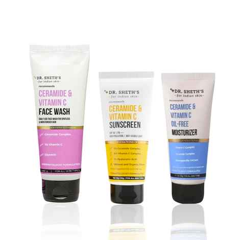 Buy Dr. Sheth's Ceramide & Vitamin C Trio ( Face Wash + Face Moisturizer + Sunscreen) - Combo of 3 - Purplle