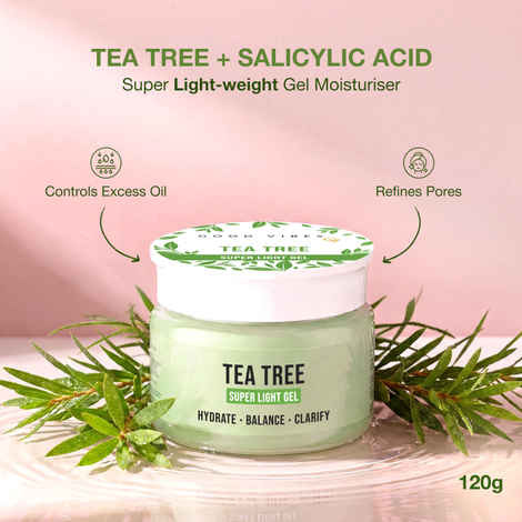 Buy Good Vibes Tea Tree Super Light Gel Moisturiser | Tea Tree, Salicylic Acid, 1% Niacinamide & 6% Hydration Complex | Oil-Free Lightweight Face Moisturizer for Oily & Acne-Prone Skin | Controls Excess Oil & Refines Pores | 120 gm - Purplle