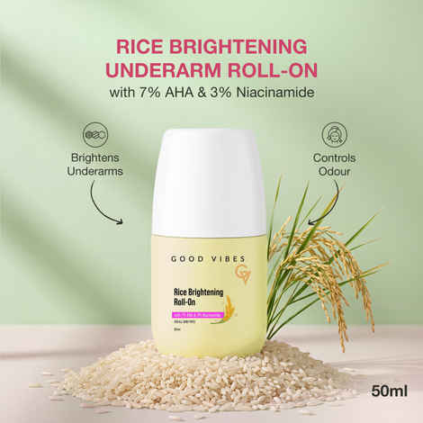 Buy Good Vibes Rice Brightening Underarm Roll On With 7% AHA & 3% Niacinamide | Helps Reduce the Appearance of Underarm Darkness | Quick-Drying & Non-Sticky | Helps Protect Against Odour & Sweat | Suitable for All Skin Types | 50 ml - Purplle