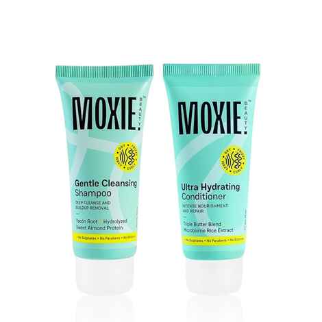 Buy Moxie Beauty Wash & Hydrate Starter Duo (Gentle Cleansing Shampoo 50 ml + Ultra Hydrating Conditioner 50 ml) Haircare kit, Combo of 2 - Purplle