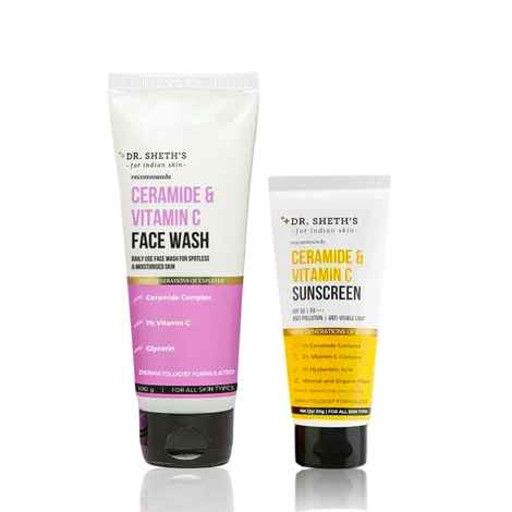 Buy Dr. Sheth's Ceramide & Vit C Face Wash (100 gm) + Ceramide & Vit C Sunscreen SPF50+ (30 gm) Skincare Kit Combo of 2 - Purplle