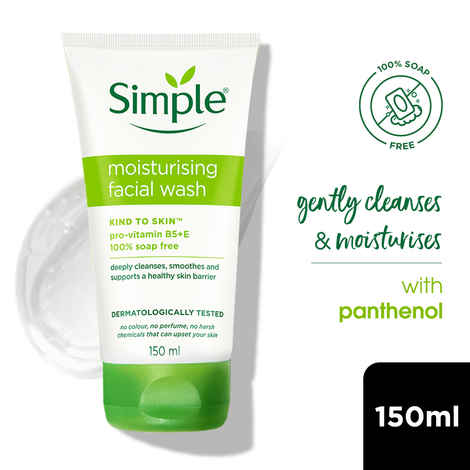 Simple Kind To Skin Moisturising Face Wash (150 ml) | For All Skin Types | No Soap, No Added Perfume, No Harsh Chemicals, No Artificial Color, No Alcohol and No Parabens