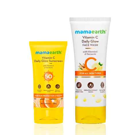 Buy Mamaearth Vitamin C Face Wash With Vitamin C And Turmeric For All Skin Types + Vitamin C Daily Glow Sunscreen with SPF 50 & PA+++ for Sun Tan Protection & Glow Skincare kit, Combo of 2 - Purplle