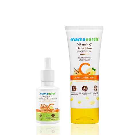 Buy Mamaearth Vitamin C Face Wash With Vitamin C And Turmeric For All Skin Types + Vitamin C Daily Glow Face Serum with Vitamin C & Turmeric For Radiant Skin Skincare kit, Combo of 2 - Purplle