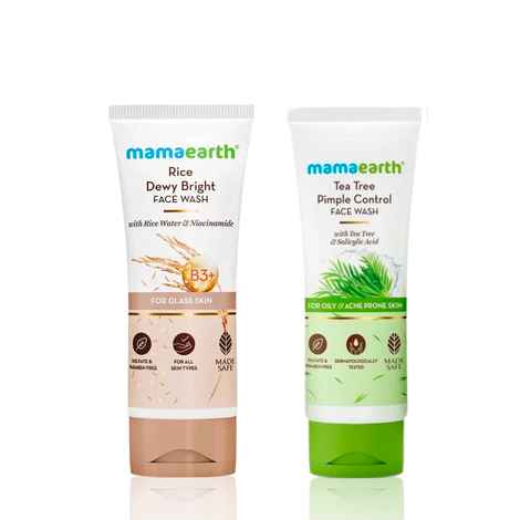 Buy Mamaearth Rice Face Wash With Rice Water & Niacinamide for Glass Skin + Tea Tree Natural Face Wash For Acne & Pimples Wash Skincare kit, Combo of 2 - Purplle