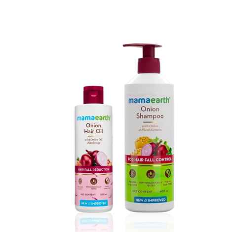 Buy Mamaearth Onion Hair Oil with Onion & Redensyl for Hair Fall Control + Onion Shampoo for Hair Fall Control with Onion Oil & Plant Keratin Haircare kit, Combo of 2 - Purplle