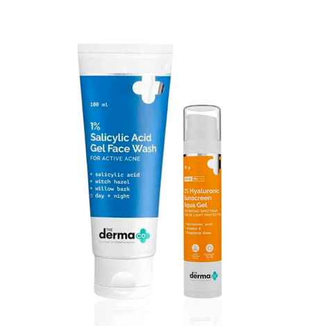 Buy The Derma co. 1% Salicylic Acid Face Wash (100 ml) + 1% Hyaluronic Sunscreen Aqua Gel (50 gm) Skincare Kit Combo of 2 - Purplle