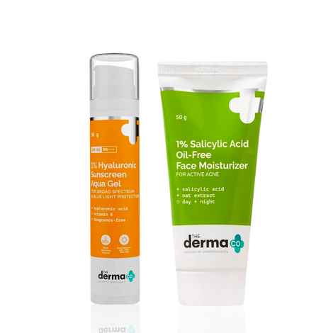 Buy The Derma co. 1% Salicylic Acid Oil-Free Moisturizer (50 gm) + 1% Hyaluronic Sunscreen Aqua Gel (50 gm) Skincare Kit Combo of 2 - Purplle