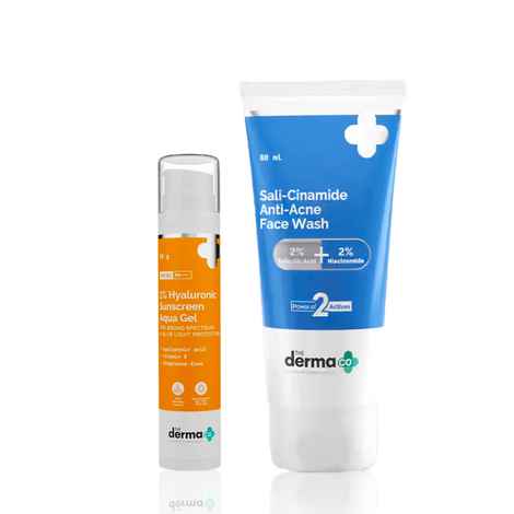 Buy The Derma co. 1% Hyaluronic Sunscreen Aqua Gel (50 gm) + Sali-Cinamide Anti-Acne Face Wash (80 ml) Skincare Kit Combo of 2 - Purplle
