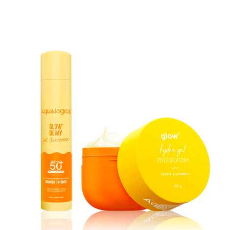 Buy Aqualogica Glow+ Hydra Gel Moisturizer (100 gm) + Glow+ Dewy Sunscreen SPF50+ (50 gm) Skincare kit Combo of 2 - Purplle