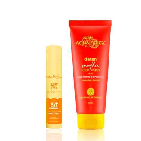 Buy Aqualogica Detan+ Smoothie Face Wash (100 ml) + Glow+ Dewy Sunscreen SPF50+ (50 gm) Skincare kit Combo of 2 - Purplle