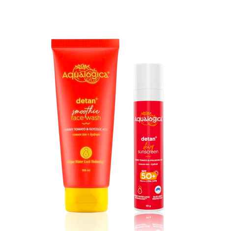 Buy Aqualogica Detan+ Dewy Sunscreen SPF50+ (50 gm) + Detan+ Smoothie Face Wash (100 ml) Skincare kit Combo of 2 - Purplle
