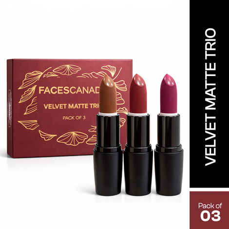 Buy FACES CANADA Velvet Matte Trio | Velvetty Matte Finish | Long Lasting | Rich Pigment | Smudge - Proof | Smooth Finish | Nourishes & Keeps Lips Soft Pack of 3 - Purplle