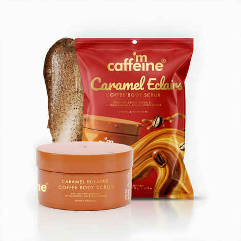 Buy mCaffeine Caramel Eclairs Coffee Body Scrub | Removes tan & Brightens Skin | Caramel Fragrance | Hydrates Skin | 175 gm - Purplle