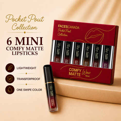 Buy Faces Canada Comfy Matte Wow Mini Liquid Lipstick Kit |Pack of 6 | Pocket Pout Collection | Lightweight Soft Matte Finish | One Swipe Color Payoff | Transferproof Formula - Purplle