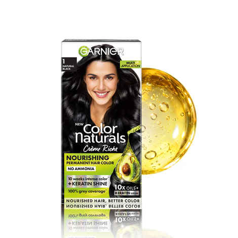Buy Garnier Color Naturals Shade 1 Natural Black Hair Color with Keratin - Permanent & Ammonia Free, (70 ml + 60 gm) - Purplle