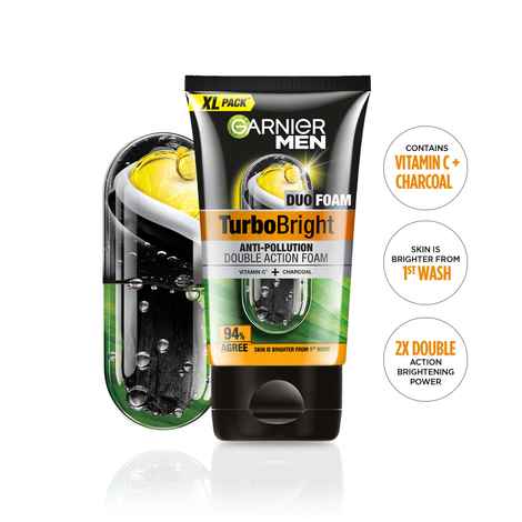 Buy Garnier Men Turbo Bright Double Action Face Wash Deep Cleansing Anti Pollution Face Wash 150 gm - Purplle