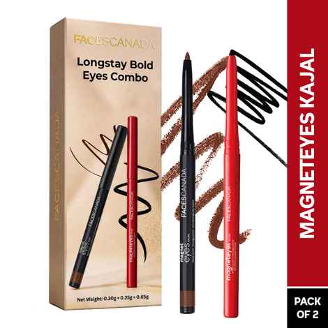 Buy FACES CANADA Longstay Bold Eyes Combo of 2 Magneteyes Black Kajal, 0.35 gm + Magneteyes Brown Kajal, 0.30 gm Highly Pigmented Kohl | Long Stay | Matte Finish Single Stroke Glide | Waterproof, Smudgeproof & Fadeproof | With Almond Oil & Vitamin E - Purplle