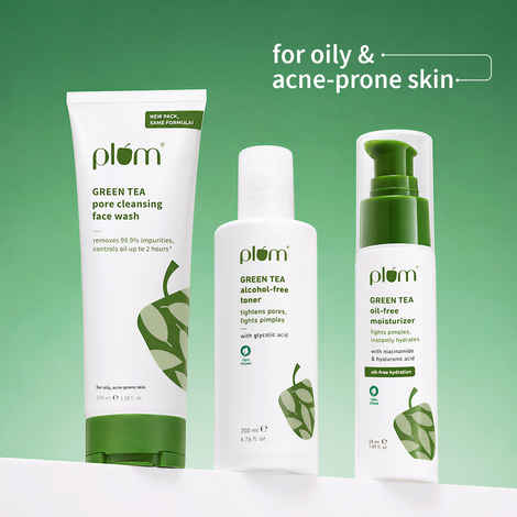 Buy Plum Green Tea CTM Routine Kit | Face Wash + Alcohol-Free Toner + Oil-Free Moisturizer | Controls Acne & Oil | Tightens Pores | Hydrates Skin | Complete Routine | Combo of 3 - Purplle