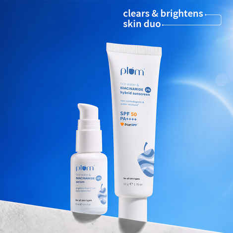 Buy Plum Niacinamide Protection Duo | 10% Niacinamide Serum + Sunscreen | Brightens Skin | Reduces Spots | UV Protection | Clear & Even Skin Tone | Combo of 2 - Purplle