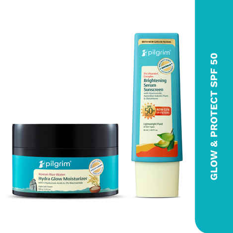 Buy Pilgrim Korean Rice Water Hydra Glow Moisturizer & SPF 50+ PA++++ Sunscreen Duo For Brighter & Glass Skin, Combo of 2 - Purplle