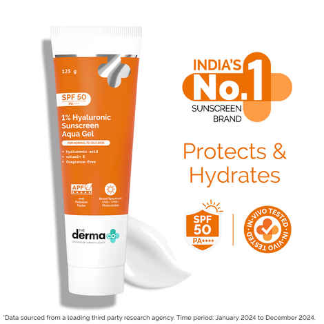Buy The Derma Co. 1% Hyaluronic Sunscreen SPF 50 Aqua Gel PA++++ Lightweight No white-cast for Broad Spectrum & Blue Light Protection for Oily Dry Acne-prone Skin - (125 gm)| In-Vivo Tested - Purplle