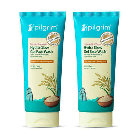 Buy Pilgrim Korean Rice Water Hydra Glow Gel Face Wash for Hydrated Glowing Skin | With 2 % Niacinamide for Dark Spots, Hyaluronic Acid for Deep Hydration | Gentle Cleanse | For All Skin Type | Pack of 2 - Purplle