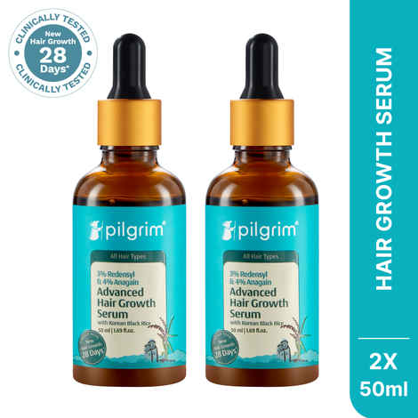 Buy Pilgrim Advanced Hair Growth Serum – Pack of 2| With Redensyl, Anagain & Korean Black Rice | Hair Fall Control | Boosts Growth | Non-Greasy | 100 ml | For All Hair Types - Purplle