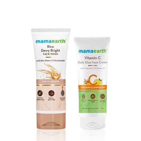 Buy Mamaearth Vitamin C Daily Glow Face Cream With Vitamin C & Turmeric for Skin Illumination + Rice Face Wash With Rice Water & Niacinamide for Glass Skin Skincare kit, Combo of 2 - Purplle