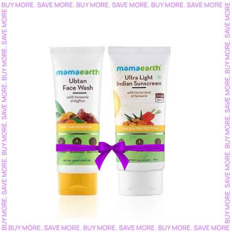 Buy Mamaearth Ubtan Natural Face Wash For All skin type With Turmeric & Saffron For Tan Removal And Skin Brightning (100 ml) + Mamaearth Ultra Light Indian Sunscreen (80 ml) Combo of 2 - Purplle